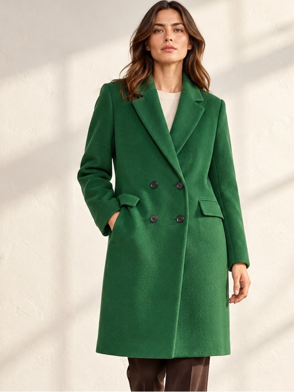 Zara Kelly Green Wool Peacoat 2 pockets Double breast Sz L